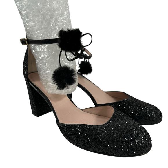 Kate Spade Abigail Glitter Pumps Pom Pom Block Heel Party Shoe Wmn Sz 6.5 - Picture 2 of 16